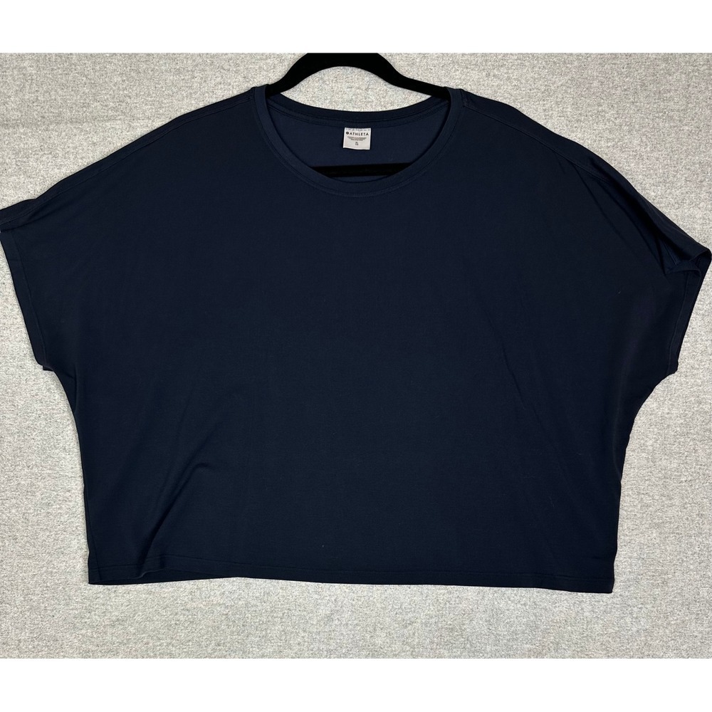 Athleta With Ease Cropped Tee XL Navy Blue Boxy Relaxed Short Sleeve Top EUC